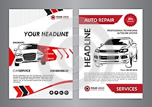 Set A4 auto repair business layout templates, automobile magazine cover, auto repair shop brochure, mockup flyer.