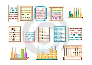 Set of Abacus, Mathematics or Arithmetic Educational Ancient Equipment. Calculator, Math Learning Colorful Toys for Kids
