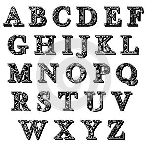 Set of ABC antiqua alphabet letters with pattern