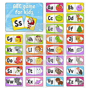 Set ABC flash cards. Alphabet for kids. Learning letters. Education developing worksheet. Activity page for study English. Color