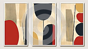 Set of abstract art painting of sepia colors geometric shapes, minimalism style