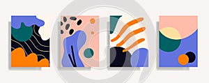 Set of abstract artistic templates. Naive hand drawn vertical backgrounds collection. Trendy vector design for poster