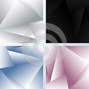 Set of abstract background 3D white, gray, black, blue and pink geometric low polygon