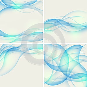 Set of abstract backgrounds with blue waves. Vecto