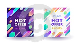 Set of Abstract Banners for Social Media Marketing. Hot Sale Offer for Shop or Discounter, Shopping Posters in Casual Modern photo