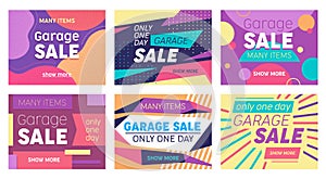 Set of Abstract Banners for Social Media Marketing or Print Design. Garage Sale Offer for Discounter Shop, Shopping Posters photo