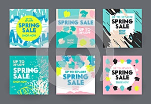 Set of Abstract Banners for Social Media Marketing. Spring Sale Offer for Shop or Discounter, Shopping Posters in Simple Style photo