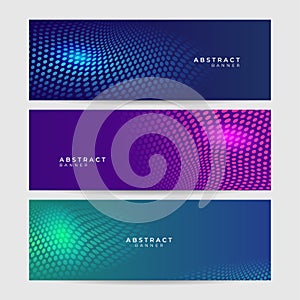Set of abstract blue purple green technology banner design background. Geometric, polygonal Abstract background, texture,