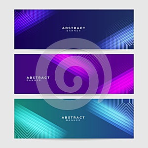 Set of abstract blue purple green technology banner design background. Geometric, polygonal Abstract background, texture,