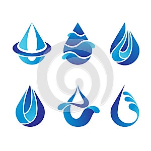 Set of abstract blue water drops symbols, logo template. Clean water, Spa. Set of water drop icons. Vector illustration.