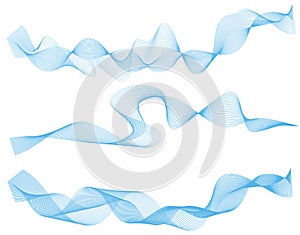 Set of abstract blue wave lines on white background