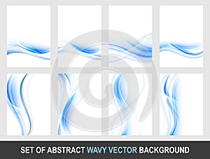 Set of abstract blue wavy background.