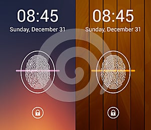 Set of Abstract Color Mobile Phones Backgrounds. Security fingerprint scanner concept. Lock screen set. Vector