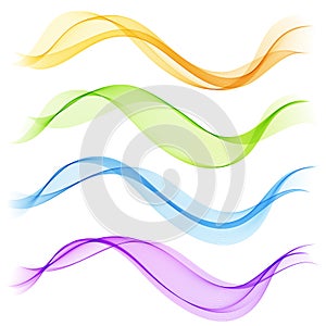 Set abstract color smoke wave. Transparent wave. Abstract smooth Vector lines.