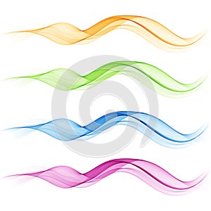 Set of abstract color wave. Color smoke wave. Transparent color wave. Blue, pink, orange, red color. Wavy design.Vector