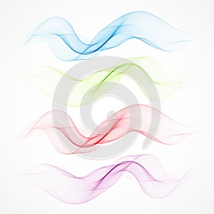 Set of abstract color wave smoke transparent blue pink green wavy