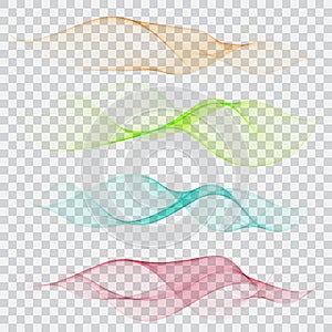 Set of abstract color wave smoke transparent blue pink orange green wavy design purple.