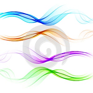 set of abstract color wave smoke transparent blue pink orange green wavy design purple