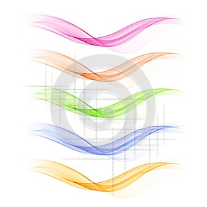 Set of abstract color wave smoke transparent blue pink orange green wavy design purple vector