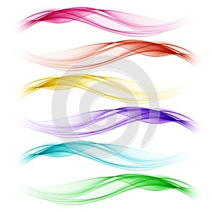 Set of abstract color wave smoke transparent blue pink yellow red green wavy design purple