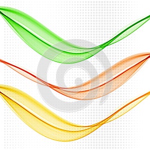 Set of abstract color wave smoke transparent red orange green wavy design purple