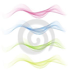 Set abstract color wave smoke transparent smooth vector color lines