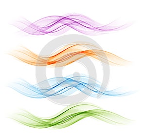 Set of abstract color wave smoke transparent wavy design