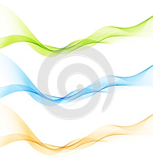 Set of abstract color wave smoke transparent wavy design