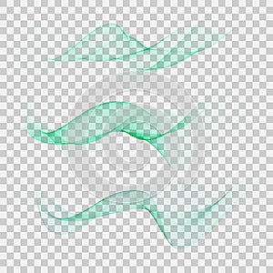 Set abstract color wave transparent green vector curve flow motion illustration smoke design lines