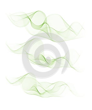 set abstract color wave transparent green vector curve flow motion illustration smoke design lines