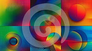 Set of abstract colorful backgrounds with halftone gradients.