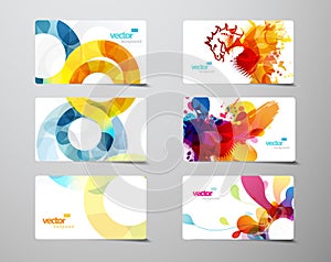 Set of abstract colorful splash and circle gift cards.