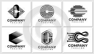 Set of abstract company letter C logo design. Modern business initial C logo.