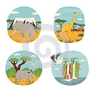 Set of abstract design with African animals