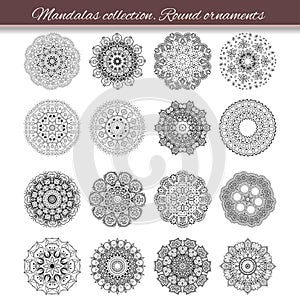 Set of abstract design element. Round mandalas in vector. Graphic template for your design. Decorative retro ornament. Hand drawn