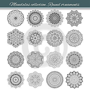 Set of abstract design element. Round mandalas in vector. Graphic template for your design. Decorative retro ornament. Hand drawn