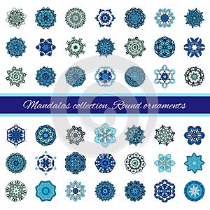 Set of abstract design element. Round mandalas in vector. Graphic template for your design. Decorative retro ornament. Hand drawn