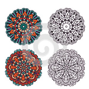 Set of abstract design elements. Round mandalas in vector.