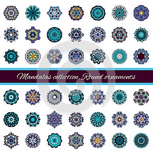 Set of abstract design elements. Round mandalas in vector. Graphic template for your design. Decorative retro ornament.