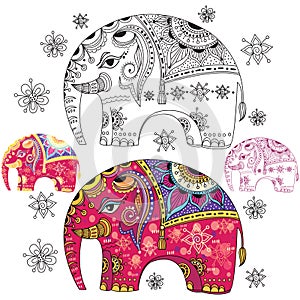 Set of abstract elephants