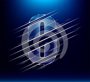 Set of abstract fast speed luxury glass number character 0 zero with blue color background.  vector illustration eps10