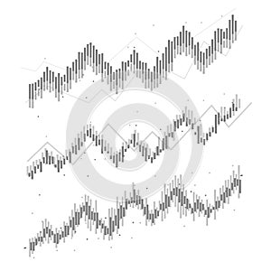 Set of Abstract financial chart with uptrend line graph in stock market. black and white.growing income, schedule