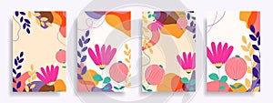 Set of abstract floral backgrounds. Covers with abstract flowers