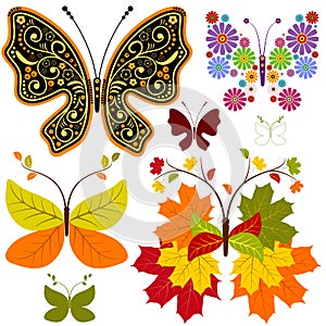 Set abstract floral butterflies