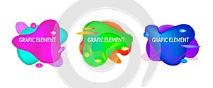 Set of abstract flowing liquid geometric shapes in vivid bright color gradient. Fluid design elements for minimal banner