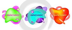 Set of abstract flowing liquid geometric shapes in vivid bright color gradient. Fluid design elements for minimal banner