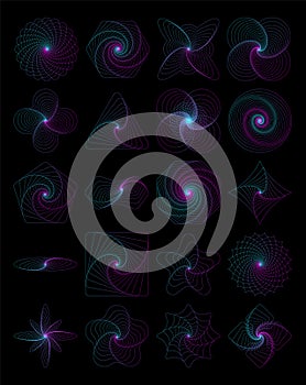 Set of Abstract fractal objects on a black background. Perfect for any use