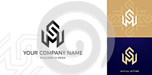 set of abstract geometric company logo combination SM or MS letter design