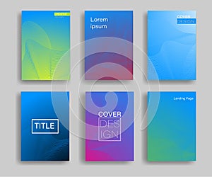 Set Abstract geometric line pattern background for business brochure cover design. Blue, yellow, red, orange, pink and green vecto
