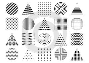 Set of abstract geometric simple seamless patterns. Polka dot, stripes and waves, random symbols textures. Vector illustration.